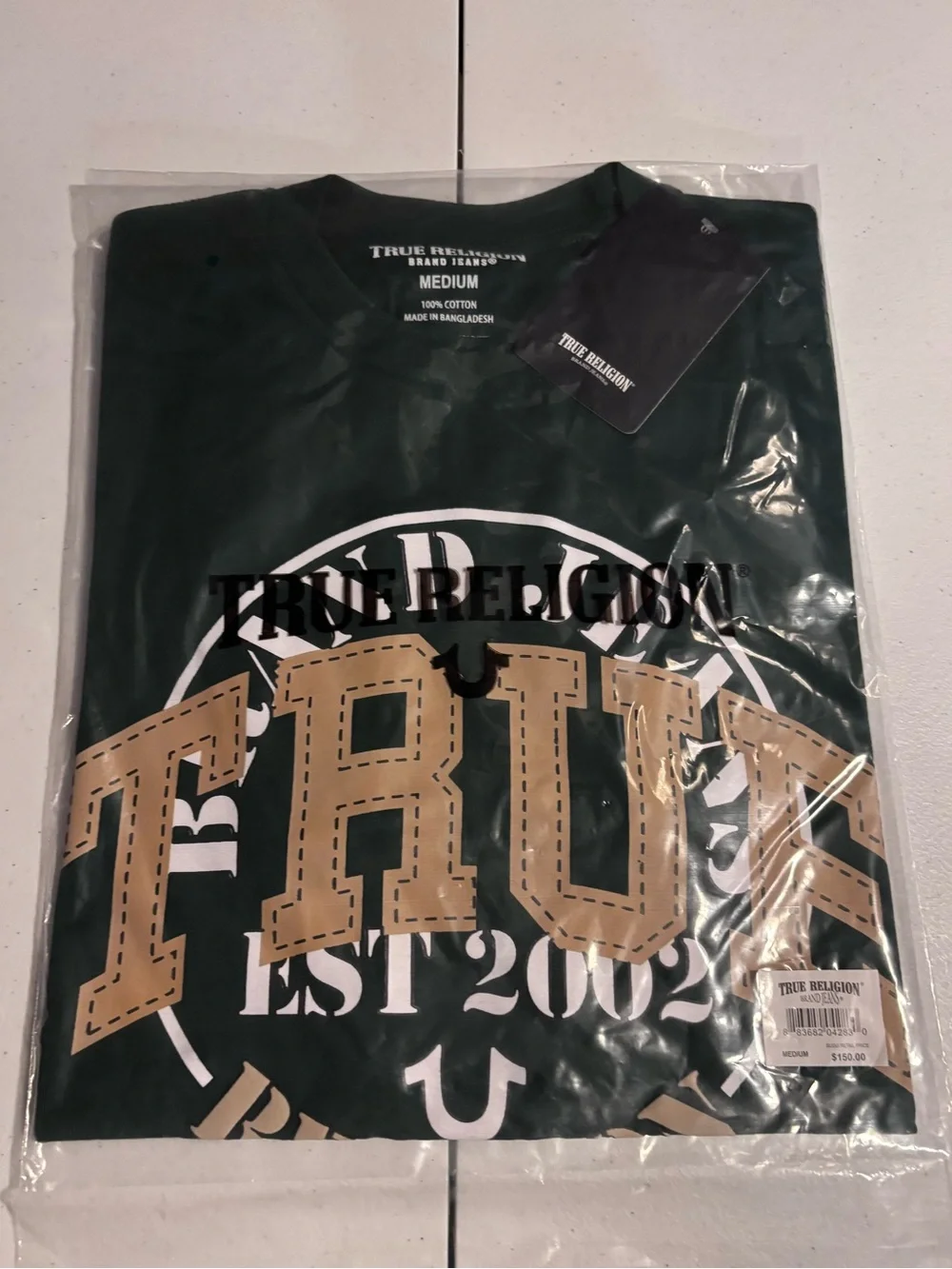 True Religion Green Tee with Nude Logo Graphic